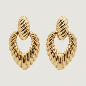 Vintage 1980s Chunky Door Knocker Clip Earrings Twisted Rope Statement 2.5" Glam